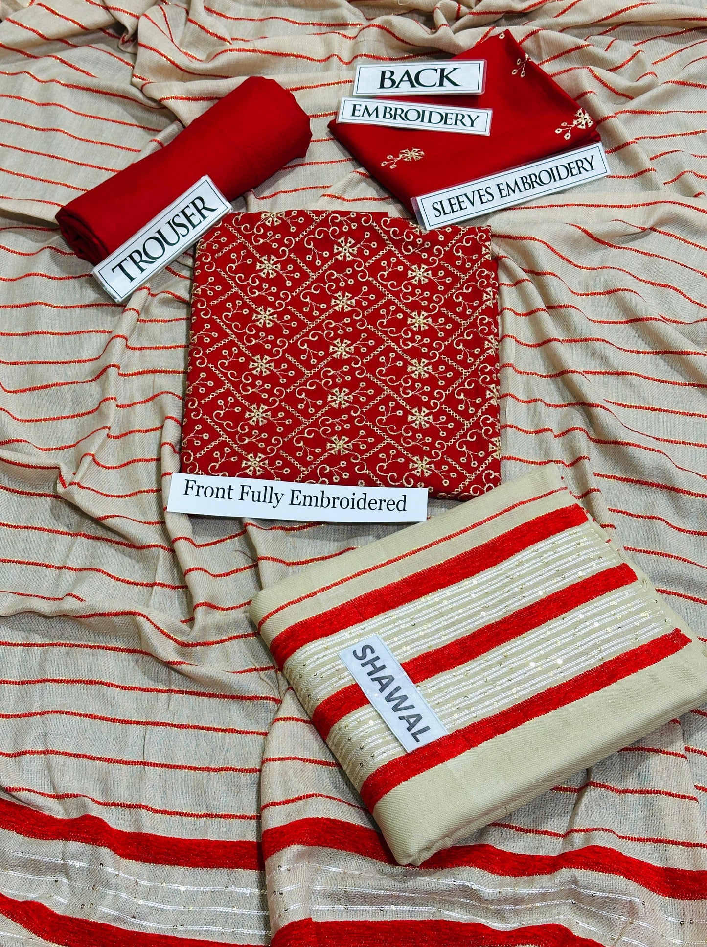 Dhanak Embroidery # pcs suit K-894 Red