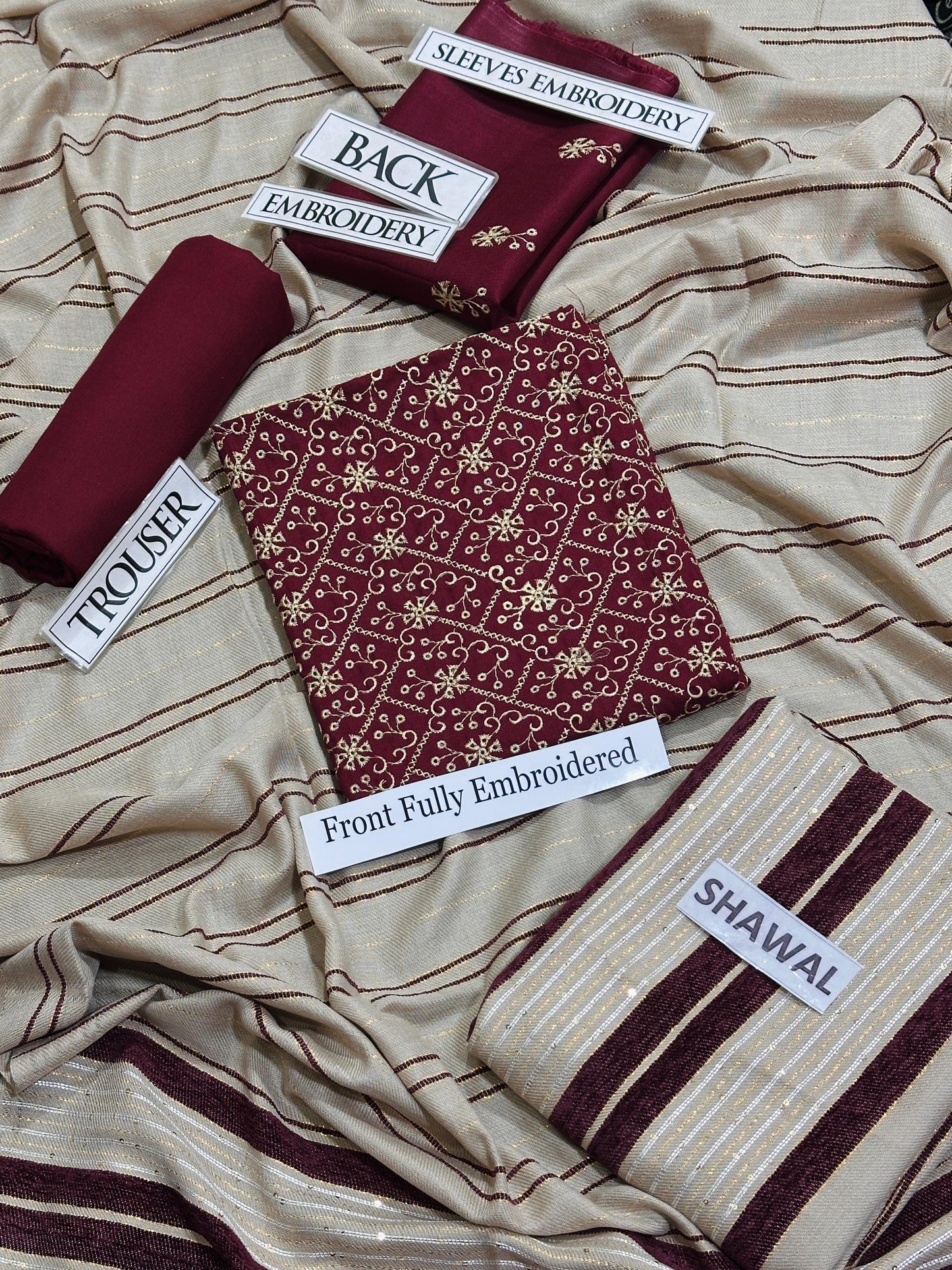 Dhanak Embroidery # pcs suit K-895 Maroon