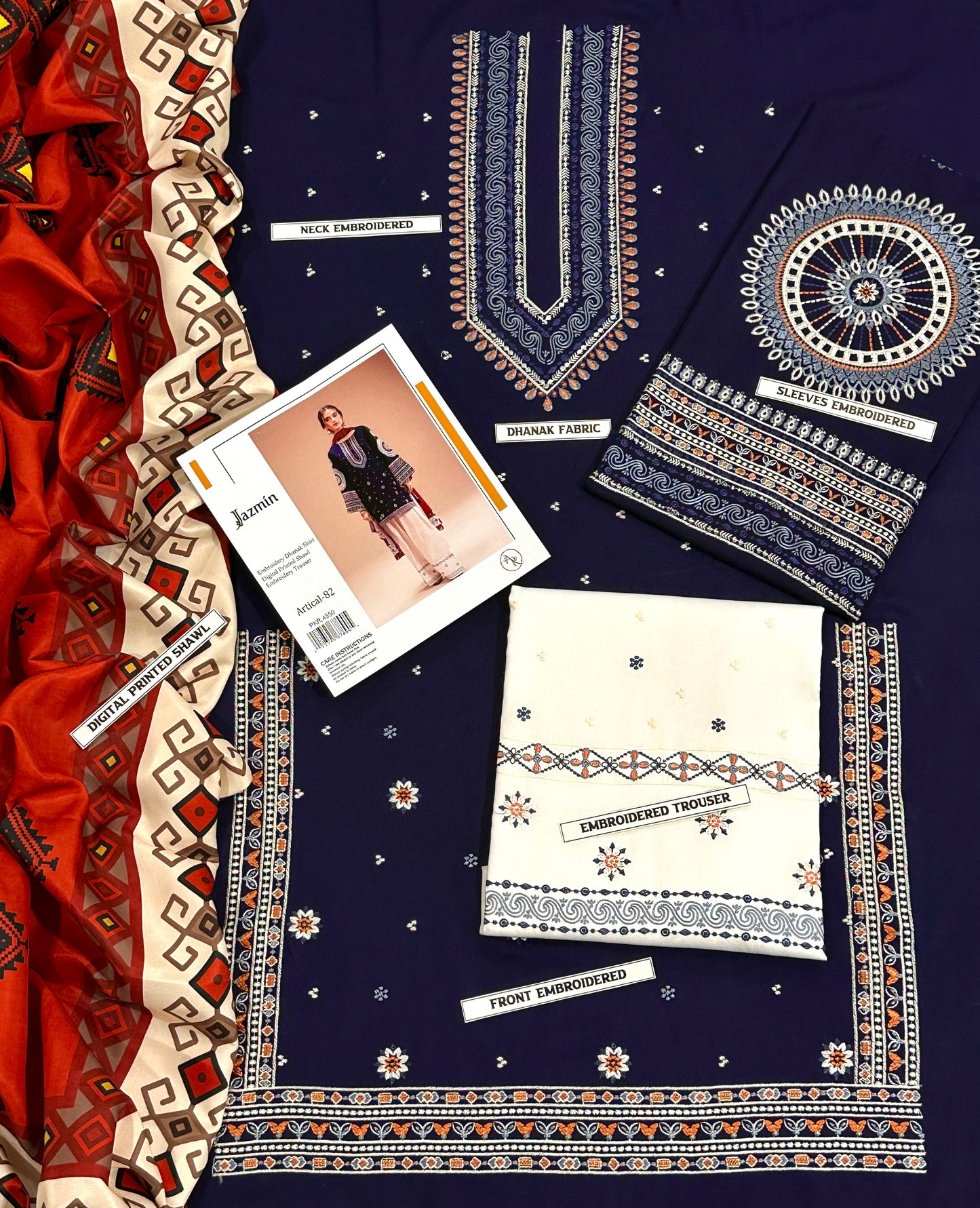 DHANAK embroidery 3PC suit.