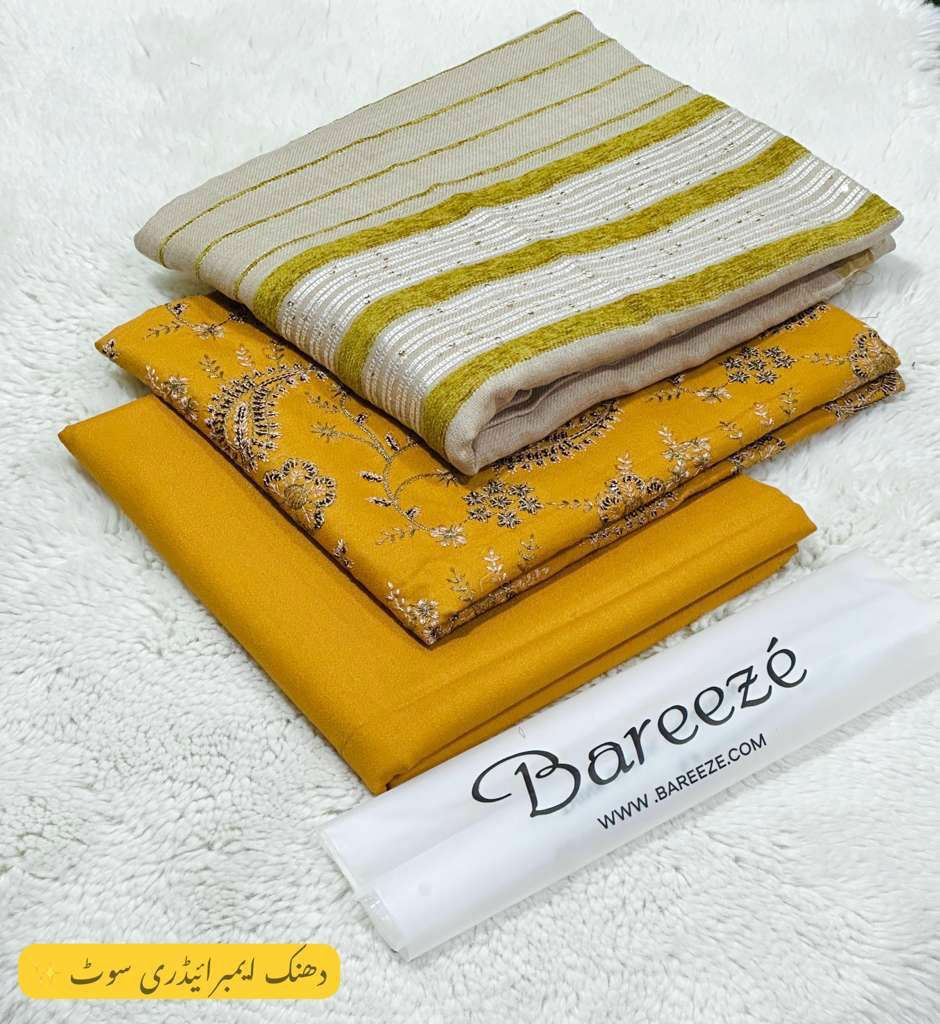 Dhanak Embroidery # pcs suit K-889 yellow