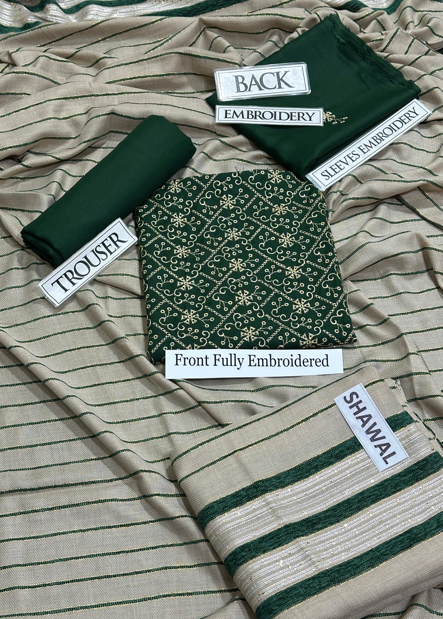 Dhanak Embroidery # pcs suit K-890 dark green