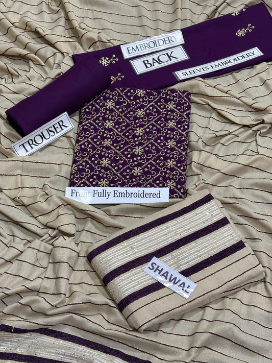 Dhanak Embroidery # pcs suit K-892 Purple