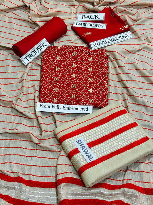 Dhanak Embroidery # pcs suit K-894 Red